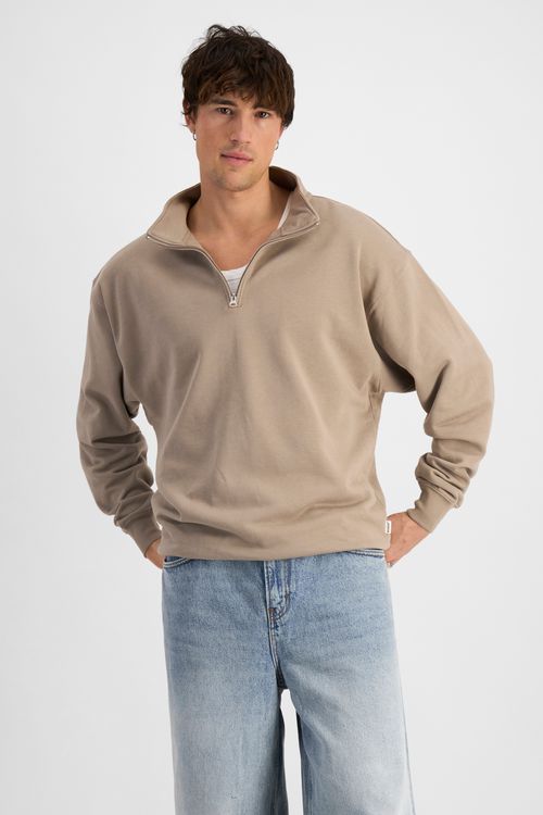 Men's Sweats Half Zip Cotton Pullover in Taupe Grey