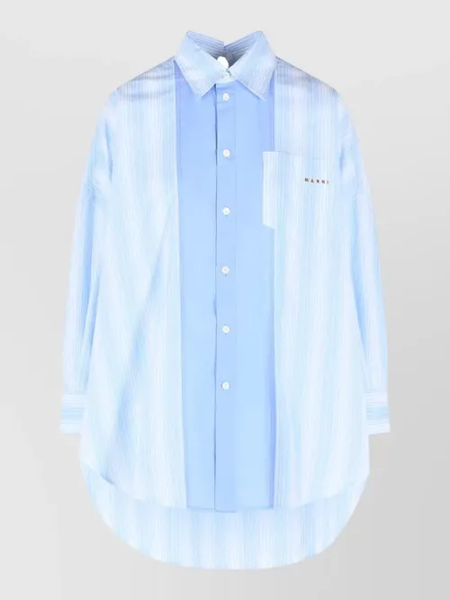 Marni - cotton poplin longline striped shirt pocket
