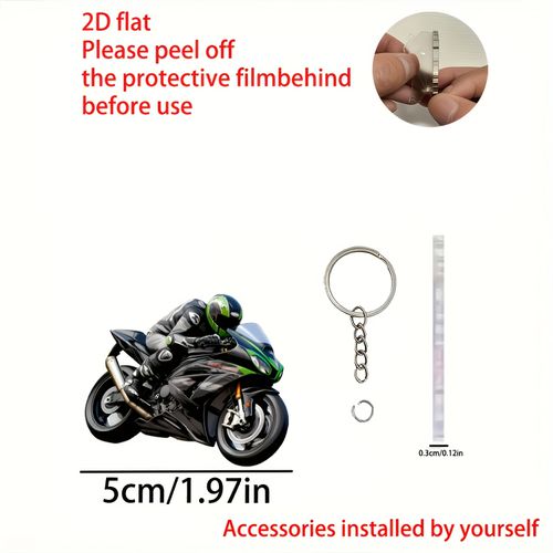 TEMU [2d Flat] [2d Flat] Versatile Acrylic Motorcycle Keychain - Elegant 2d Flat Design For Car Rearview Mirror, Backpack & Home Decor - Ideal For