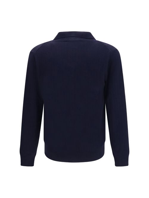 Polo Collar Fleece Wool Sweater — Navy