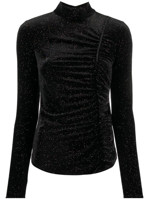 Glitter-detail cut-out velvet T-shirt - Black