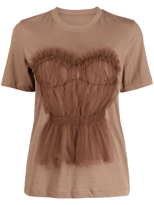 Appliqué-detail cotton T-shirt - Brown