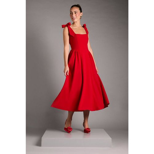 Coast Women's Sleeveless Crepe Midi Dress With Bow Detail Straps in Red
