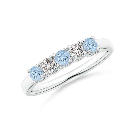 Angara 0.24 Carat Half Eternity Five Stone Aquamarine and Diamond Wedding Ring in Platinum
