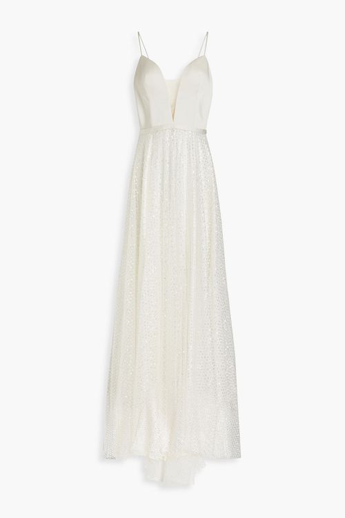 Skyla embellished tulle-paneled satin bridal gown - White - UK/AU 16