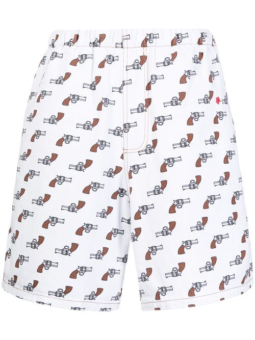 Graphic-print denim shorts - White