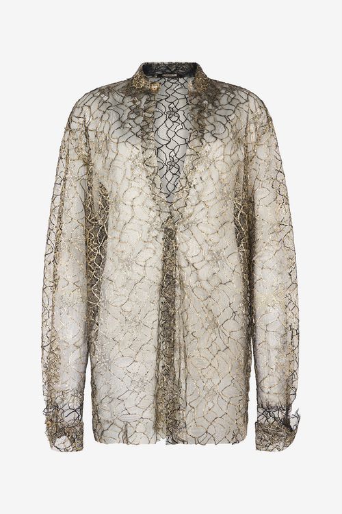 Black And Gold See-through Shirt With Embroidery