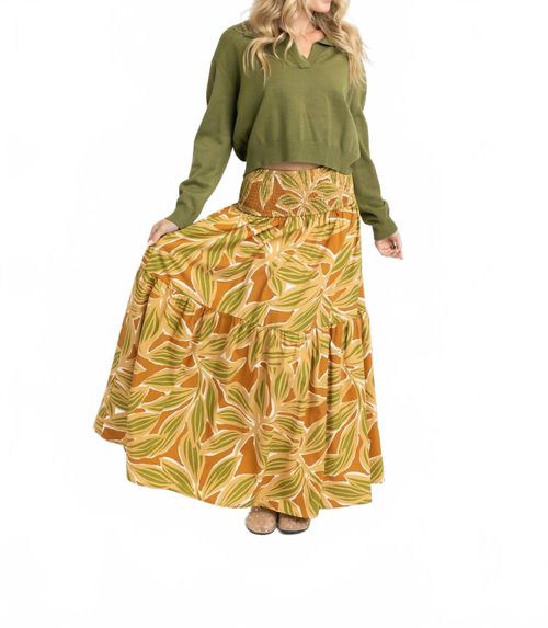Desert Palm Smocked Maxi Skirt In Tan