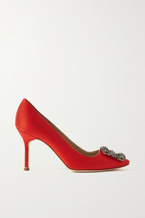 Hangisi 90 Embellished Satin Pumps - Red