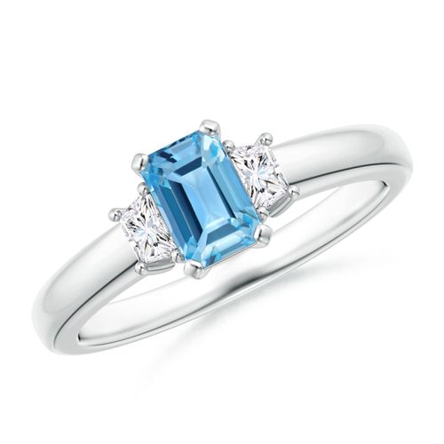 Angara 0.65 Carat Swiss Blue Topaz and Diamond Three Stone Ring in Platinum