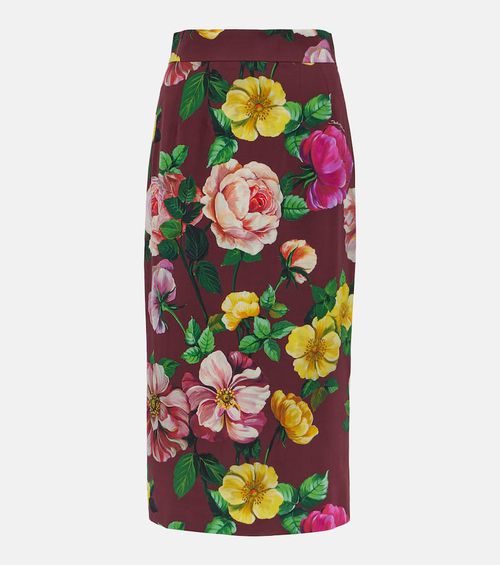 Floral silk-blend charmeuse midi skirt