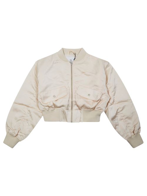 Mini Quilted Satin Bomber Jacket with Pouch Pocket