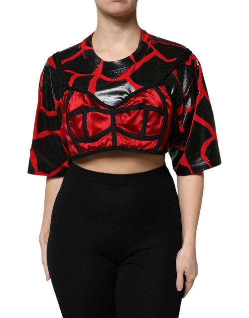 Bustier-Detailing Cotton Cropped Top — Red