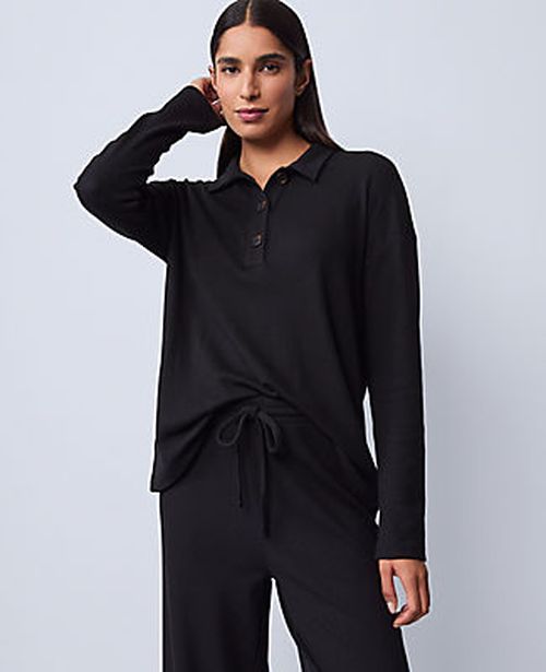 Ann Taylor Waffle Henley Lounge Top