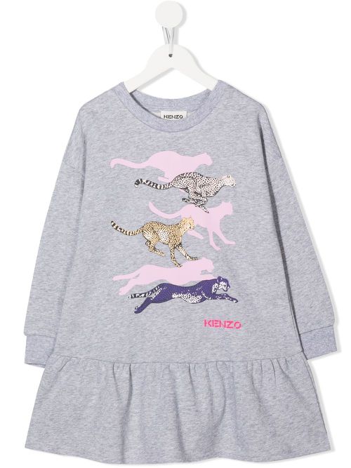 Kenzo Kids TEEN 로고 러플 점퍼 드레스 - 그레이 K12259