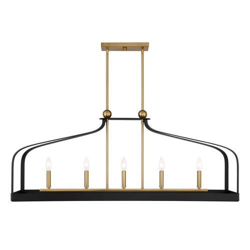 Sheffield 5-Light Linear Chandelier in Matte Black with Warm Brass Accent