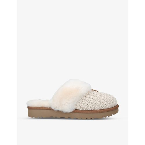 Womens Cream Cozy Branded Suede Slippers