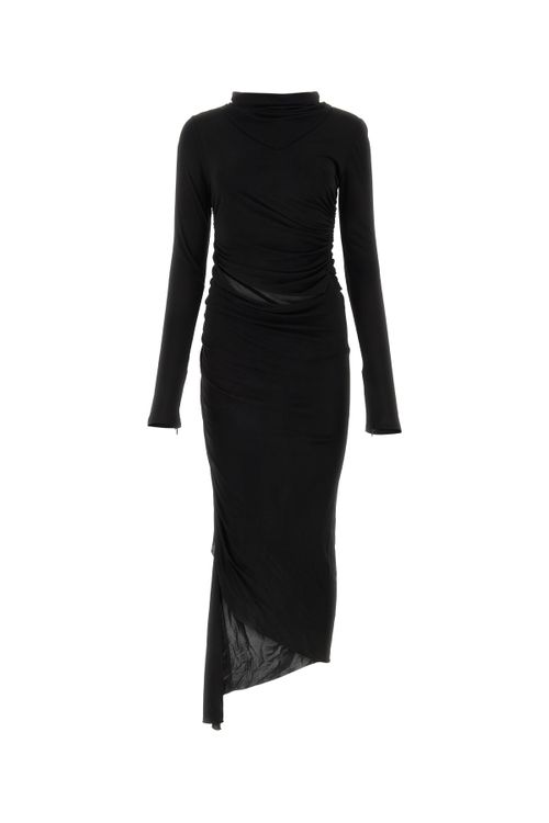 Ruched Viscose Dress — Black