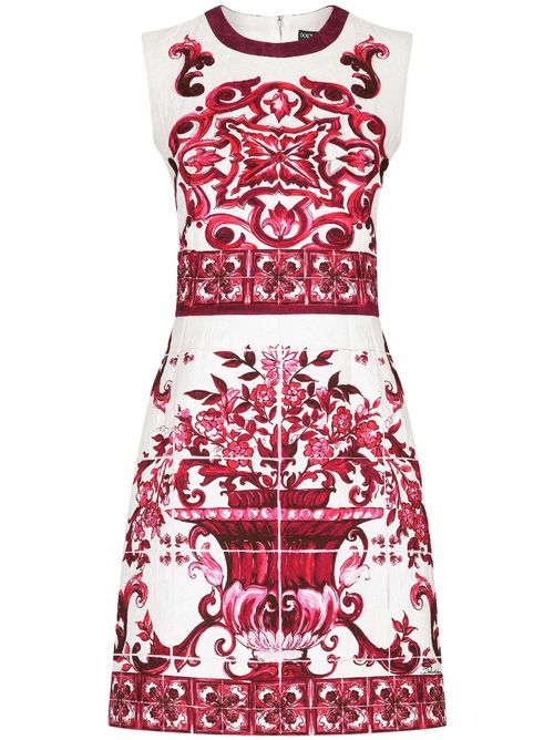 Majolica-print brocade mini dress - White