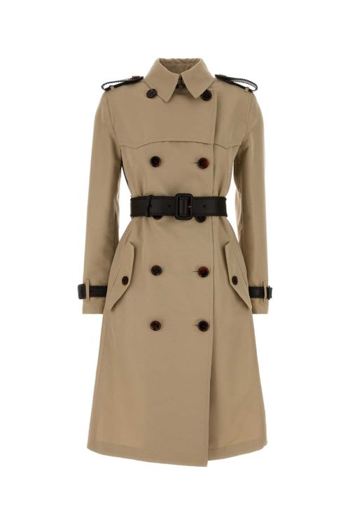 Double-Breasted Silk-Cotton Trench Coat — Beige