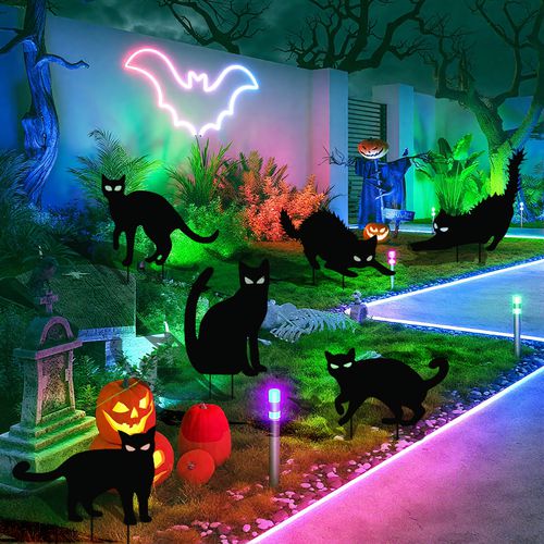 TEMU 6 Pack Black Cat Halloween Decorations With Glowing Eyes & Scary Silhouette - Outdoor Yard Lawn Garden Spooky Party Decor, Stake-mounted Plastic