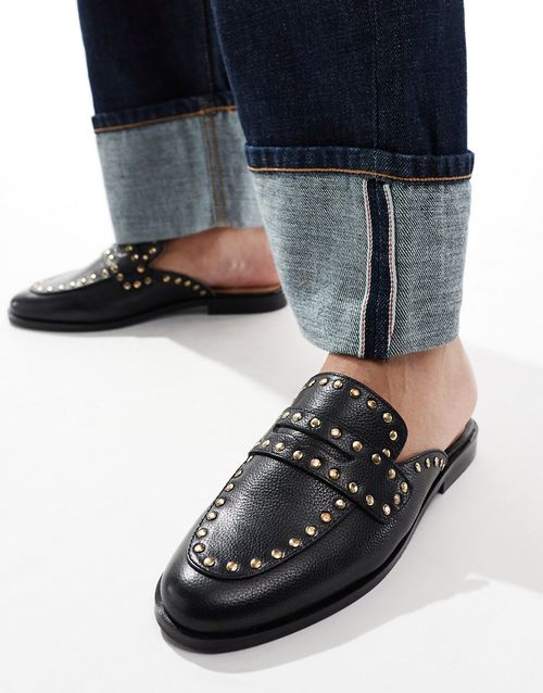 Studded backless loafers in black