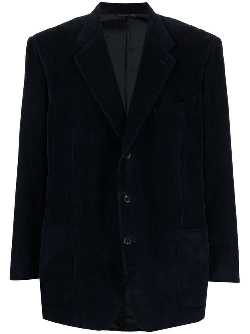 1980s notch lapels velvet blazer - Blue