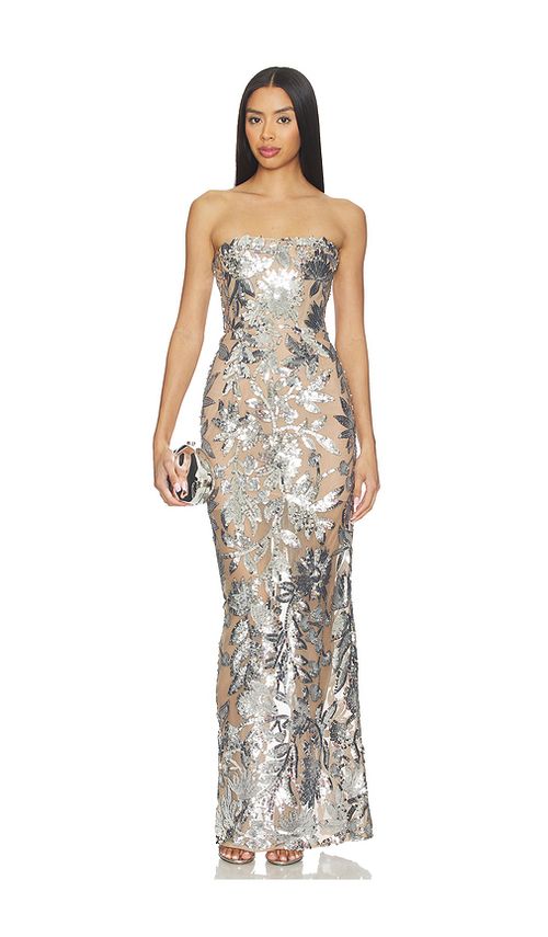 Bronx and Banco Dahlia Strapless Maxi Dress in Metallic Silver. L. Also in M, S