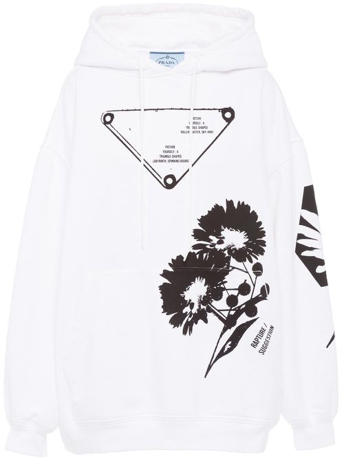 Graphic-print drawstring hoodie - White
