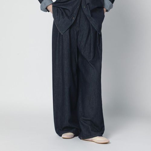 Dries Van Noten Indigo Denim Wideleg Trousers With Pleat