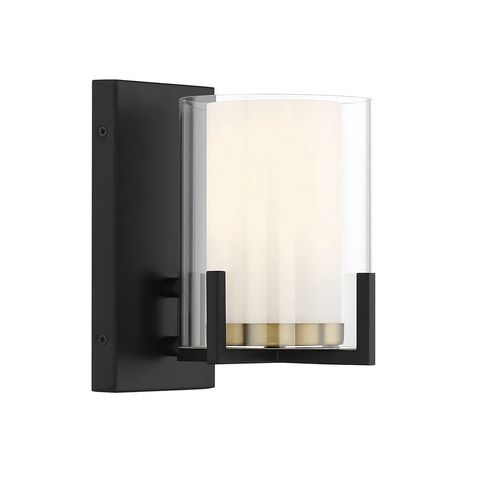 Eaton 1-Light Wall Sconce in Matte Black with Warm Brass Accent