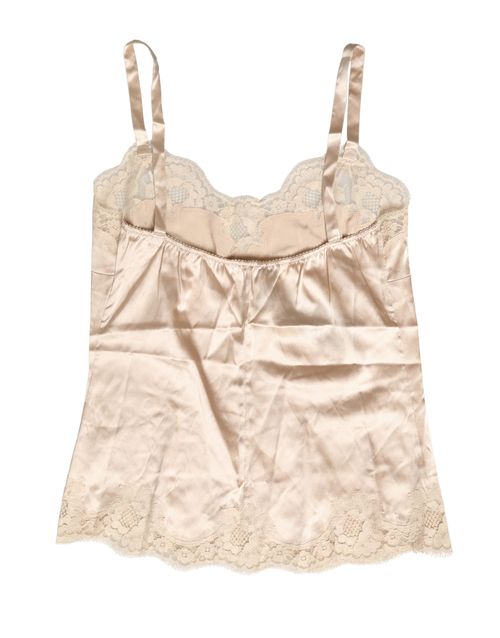 Lace Silk Satin Tank Top — Beige