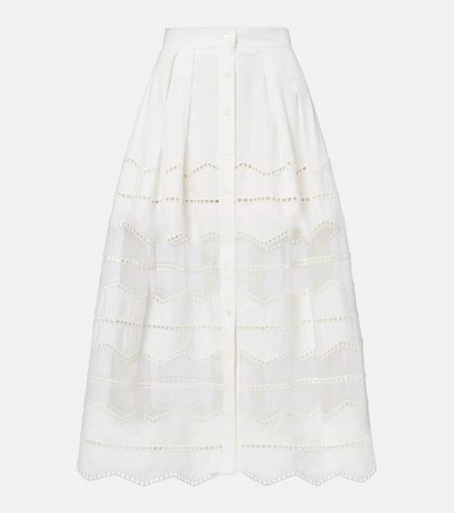 Organza-trimmed cotton midi skirt