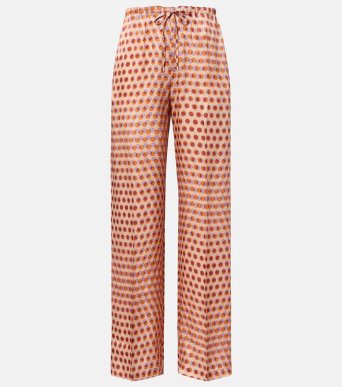 Polka-dot silk wide-leg pants