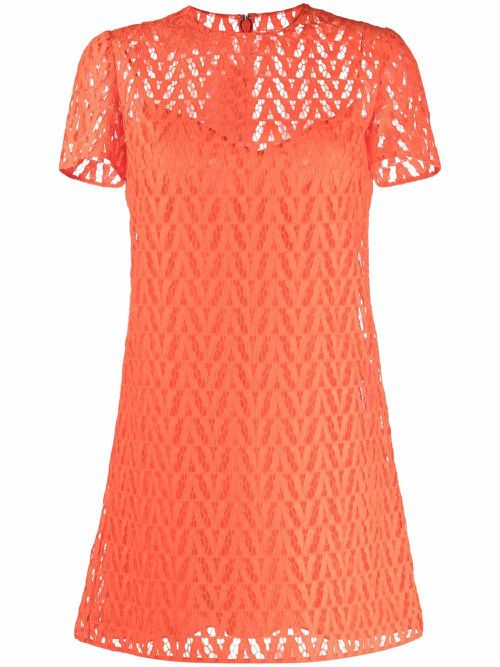 Optical logo pattern mini dress - Orange