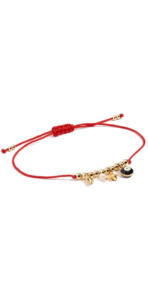 Red String Bracelet Yellow Gold/Black Eye One Size