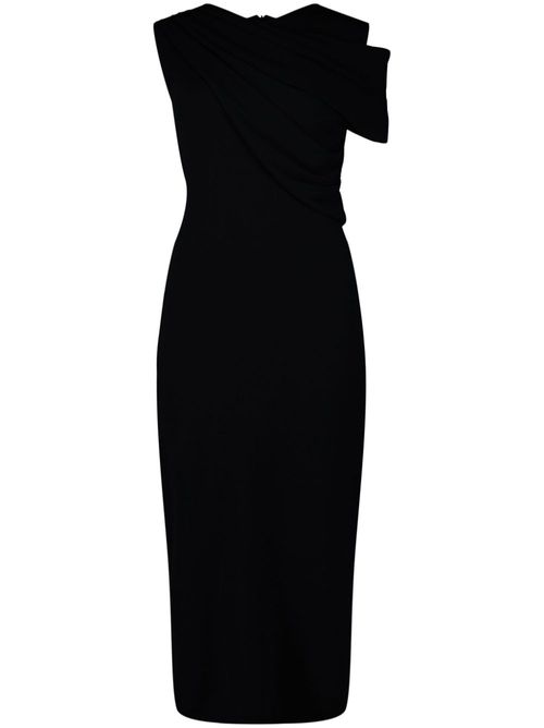 Draped single-sleeve midi dress - Black