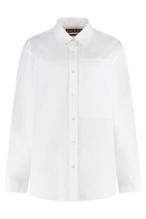 Cotton Poplin with Tie Neck Shirt — White