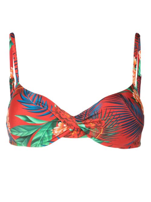 Cassis floral-print bikini top - Red