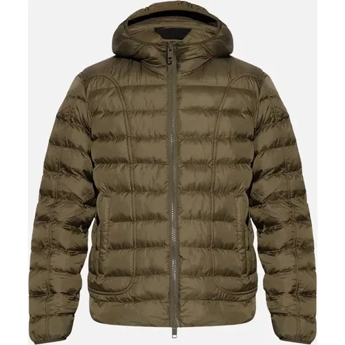 Men's Diesel Plain Khaki Green Padded Hooded Jacket - Tan - Size: 40/Regular