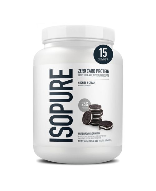 Zero Carb 100% Pure Whey Isolate Protein Powder, Cookies & Cream, 25g Protein, 15 Servings Tub - White