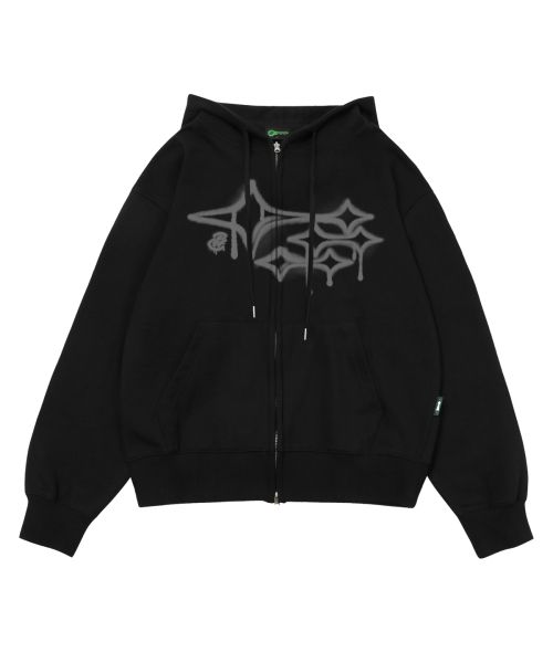 Graffiti star print two-way hooded zip-up black