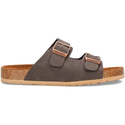 XY London Women's 'Star' Double Strap Buckle Up Summer Slip On Flat Sandals in Brown