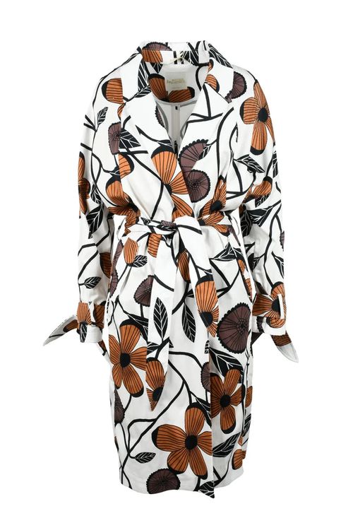 Multicolour Floral Pattern Trench Coat