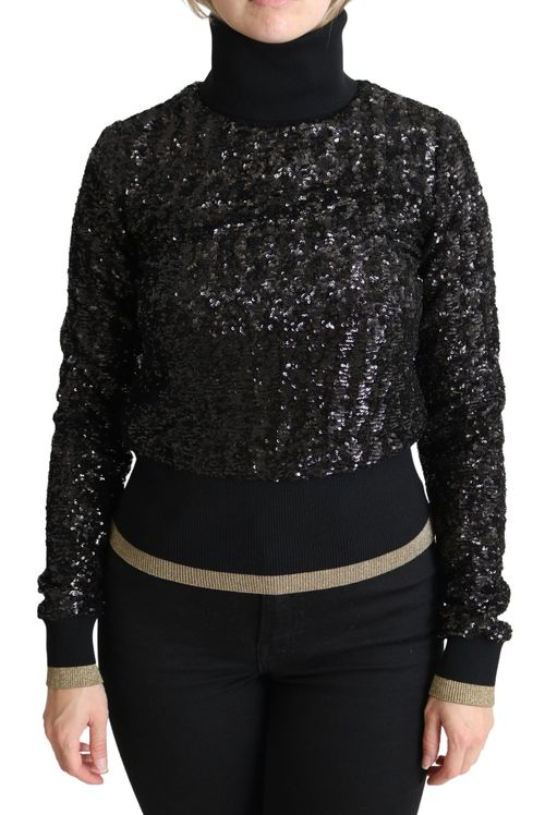 Sequined Knit Turtleneck Sweater — Black