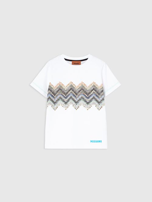 Missoni - Camiseta en puro algodón con estampado zig zag, Niño, Blanco & Multicolor