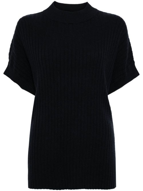 Ribbed-knit organic cashmere poncho - Blue