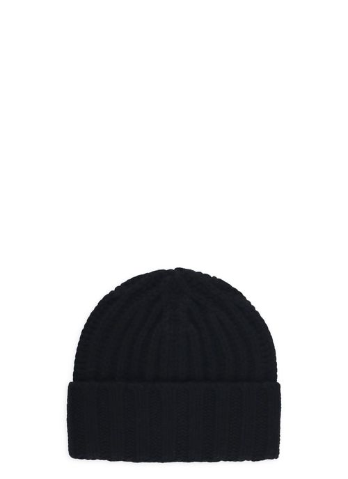 Black Cashmere Ribbed Beanie