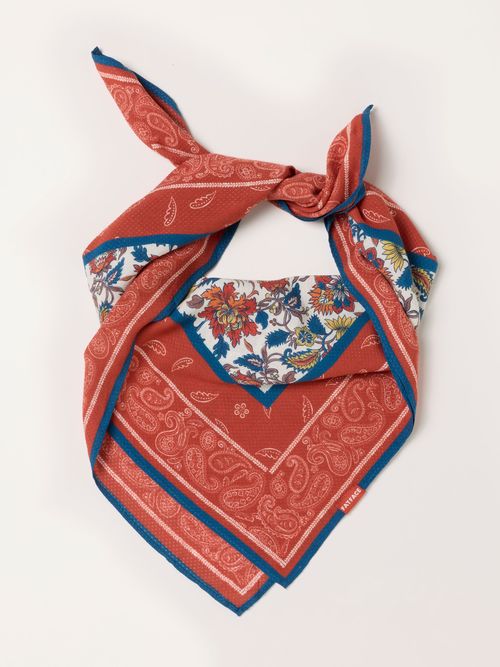 FatFace Rust Red Paisley Floral Square Scarf