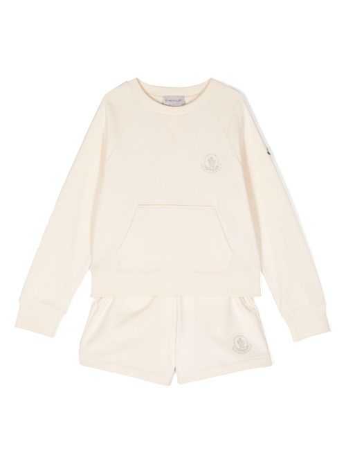 Logo-embroidered cotton shorts set - Neutrals